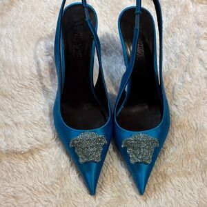 Versace Women's Blue Slingback Heels size 37 1/2